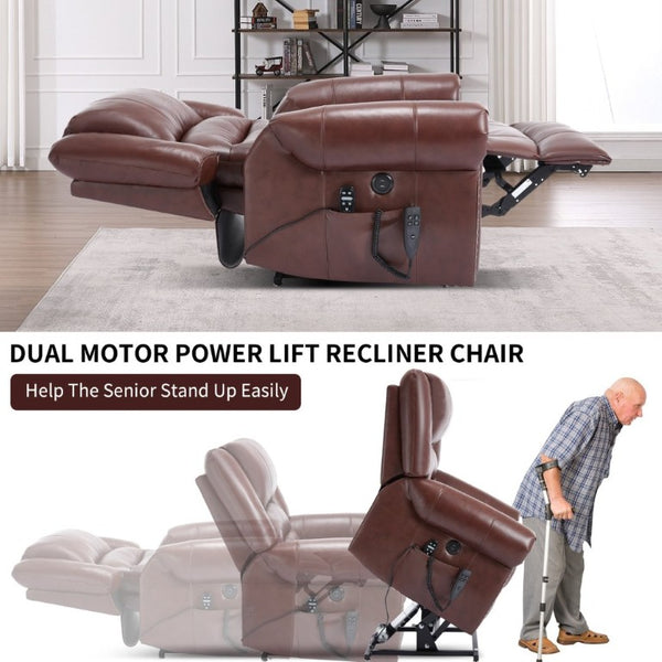 English Elm Power Lift Recliner Genuine Leather Dual Motor Massage Heat Infinite Position Chair Red W1803S00073