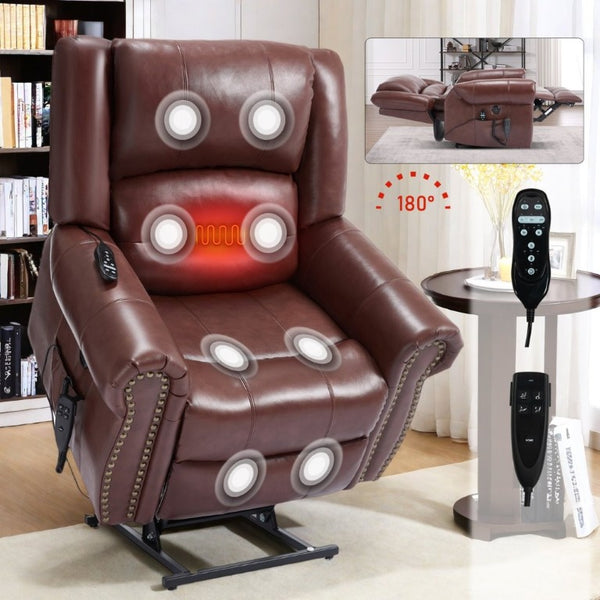 English Elm Power Lift Recliner Genuine Leather Dual Motor Massage Heat Infinite Position Chair Red W1803S00073