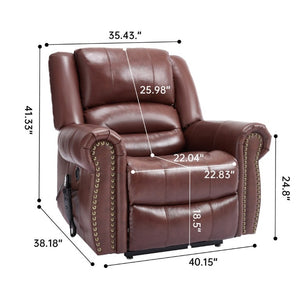 English Elm Power Lift Recliner Genuine Leather Dual Motor Massage Heat Infinite Position Chair Red W1803S00073