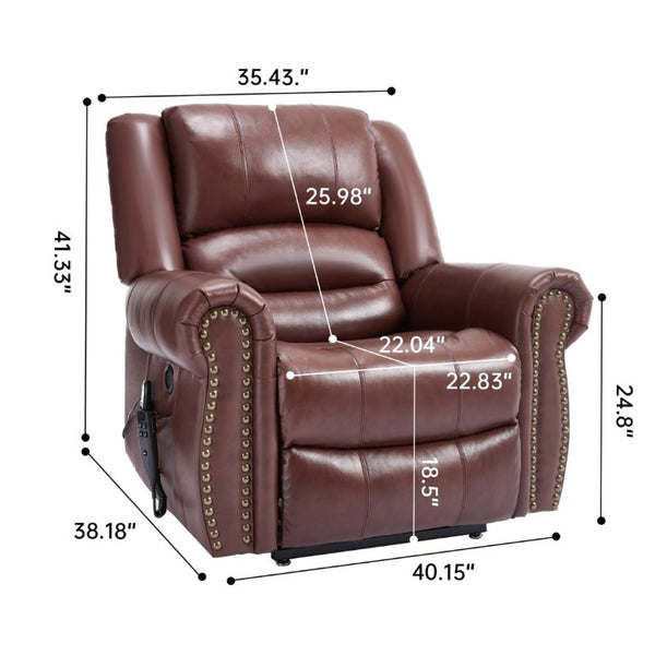 English Elm Power Lift Recliner Genuine Leather Dual Motor Massage Heat Infinite Position Chair Red W1803S00073