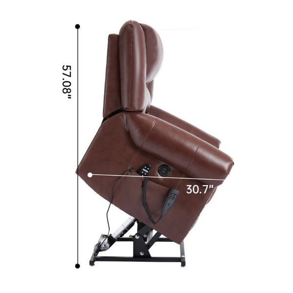 English Elm Power Lift Recliner Genuine Leather Dual Motor Massage Heat Infinite Position Chair Red W1803S00073
