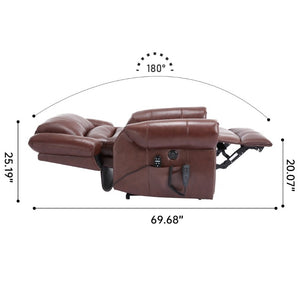 English Elm Power Lift Recliner Genuine Leather Dual Motor Massage Heat Infinite Position Chair Red W1803S00073
