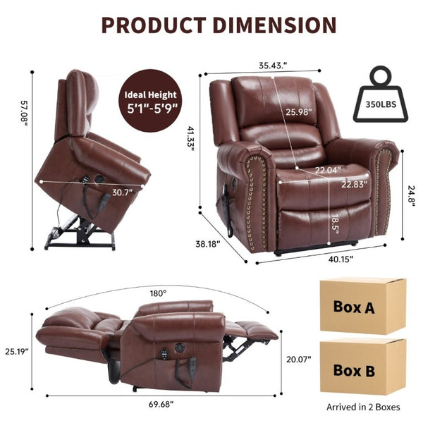 English Elm Power Lift Recliner Genuine Leather Dual Motor Massage Heat Infinite Position Chair Red W1803S00073