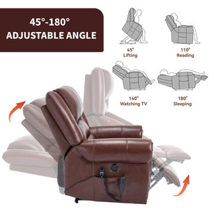 English Elm Power Lift Recliner Genuine Leather Dual Motor Massage Heat Infinite Position Chair Red W1803S00073