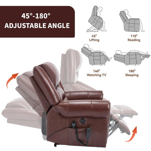 English Elm Power Lift Recliner Genuine Leather Dual Motor Massage Heat Infinite Position Chair Red W1803S00073