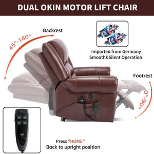 English Elm Power Lift Recliner Genuine Leather Dual Motor Massage Heat Infinite Position Chair Red W1803S00073
