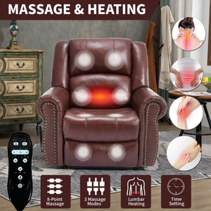 English Elm Power Lift Recliner Genuine Leather Dual Motor Massage Heat Infinite Position Chair Red W1803S00073
