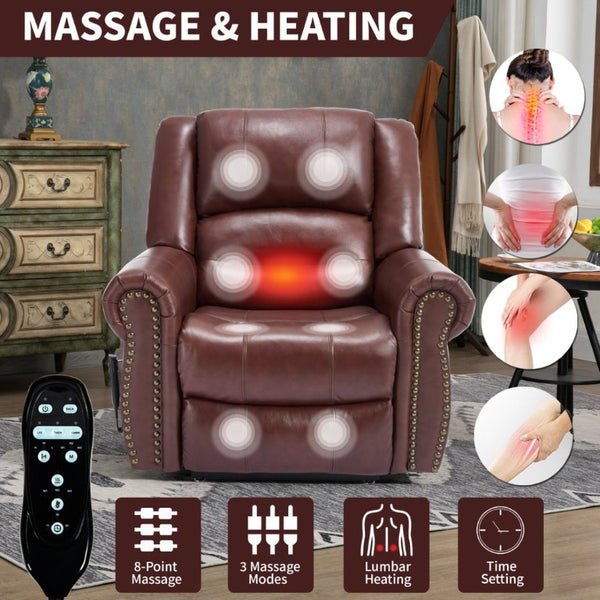 English Elm Power Lift Recliner Genuine Leather Dual Motor Massage Heat Infinite Position Chair Red W1803S00073