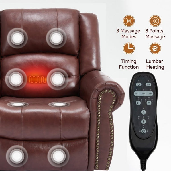 English Elm Power Lift Recliner Genuine Leather Dual Motor Massage Heat Infinite Position Chair Red W1803S00073