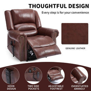 English Elm Power Lift Recliner Genuine Leather Dual Motor Massage Heat Infinite Position Chair Red W1803S00073