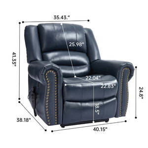 English Elm Power Lift Recliner Genuine Leather Dual Motor Massage Heat Infinite Position Chair Blue W1803S00074