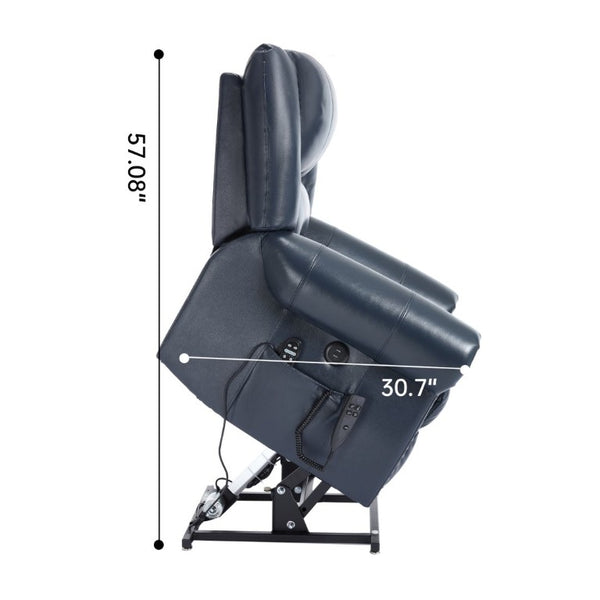 English Elm Power Lift Recliner Genuine Leather Dual Motor Massage Heat Infinite Position Chair Blue W1803S00074