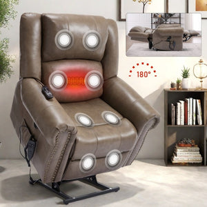 English Elm Power Lift Recliner Genuine Leather Dual Motor Massage Heat Infinite Position Chair Brown W1803S00075