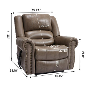 English Elm Power Lift Recliner Genuine Leather Dual Motor Massage Heat Infinite Position Chair Brown W1803S00075