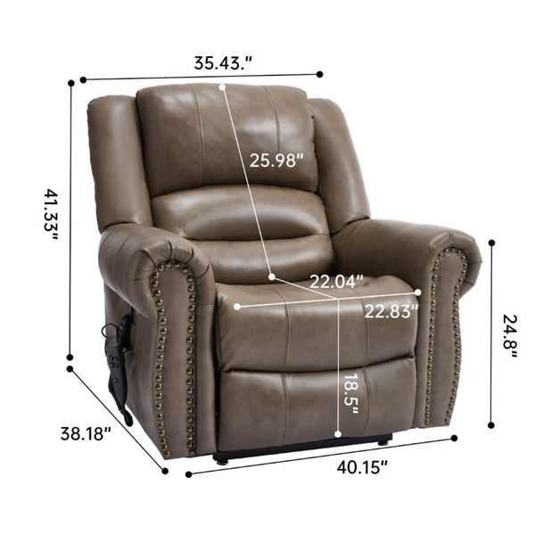 English Elm Power Lift Recliner Genuine Leather Dual Motor Massage Heat Infinite Position Chair Brown W1803S00075