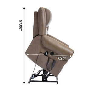 English Elm Power Lift Recliner Genuine Leather Dual Motor Massage Heat Infinite Position Chair Brown W1803S00075