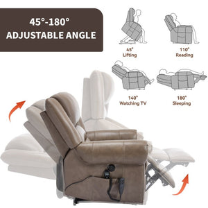 English Elm Power Lift Recliner Genuine Leather Dual Motor Massage Heat Infinite Position Chair Brown W1803S00075