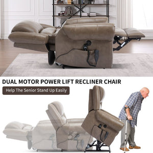 English Elm Power Lift Recliner Genuine Leather Dual Motor Massage Heat Infinite Position Chair Brown W1803S00075