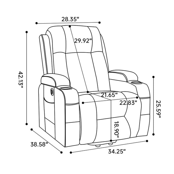 English Elm Infinite Position Power Lift Recliner with Massage Heat USB and Cup Holders for Elderly W1803S00094