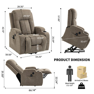 English Elm Infinite Position Power Lift Recliner with Massage Heat USB and Cup Holders for Elderly W1803S00094