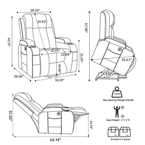 English Elm Infinite Position Power Lift Recliner with Massage Heat USB and Cup Holders for Elderly W1803S00094