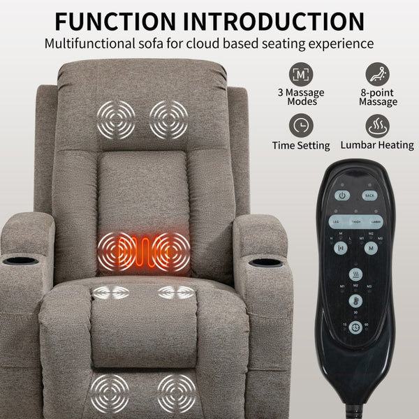 English Elm Infinite Position Power Lift Recliner with Massage Heat USB and Cup Holders for Elderly W1803S00094