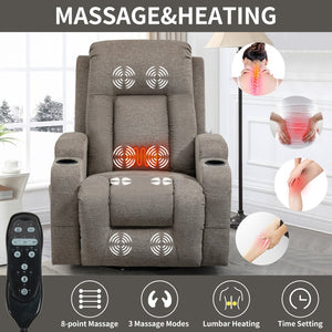 English Elm Infinite Position Power Lift Recliner with Massage Heat USB and Cup Holders for Elderly W1803S00094