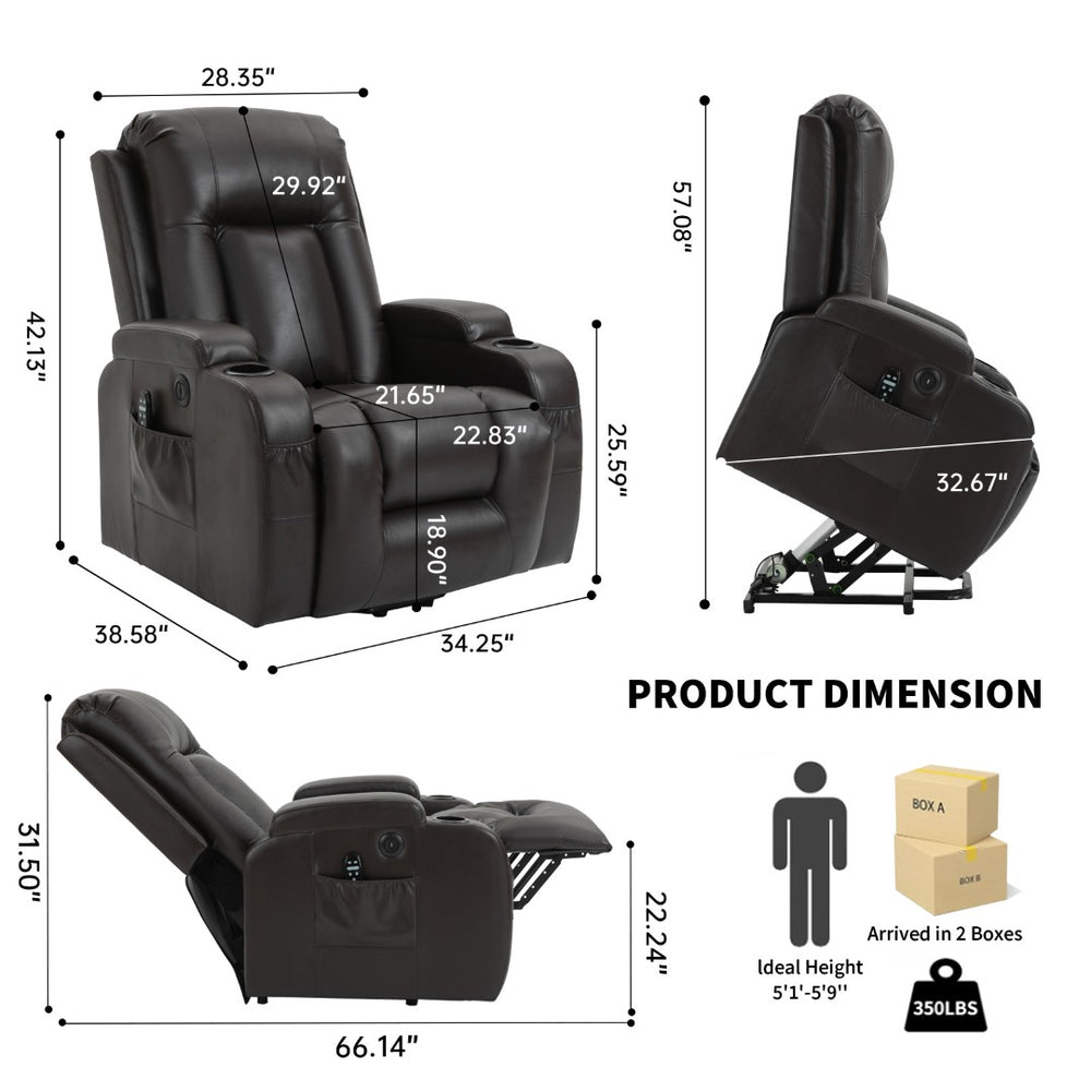 English Elm Infinite Position Power Lift Recliner with Massage Heat and USB for Seniors 350 Lb W1803S00095