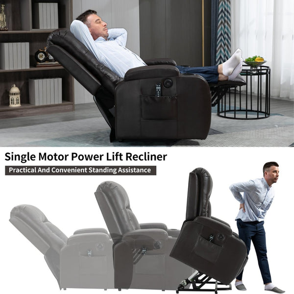 English Elm Infinite Position Power Lift Recliner with Massage Heat and USB for Seniors 350 Lb W1803S00095
