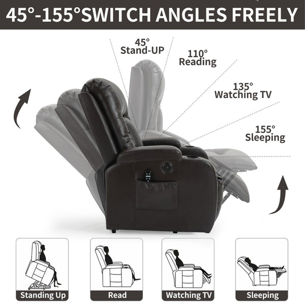 English Elm Infinite Position Power Lift Recliner with Massage Heat and USB for Seniors 350 Lb W1803S00095