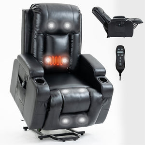 English Elm Infinite Position Power Lift Recliner with Massage Heating and USB Port for Seniors W1803S00096