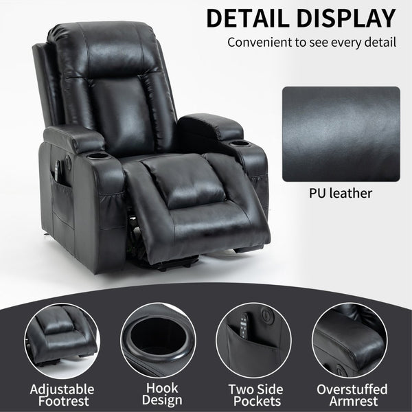 English Elm Infinite Position Power Lift Recliner with Massage Heating and USB Port for Seniors W1803S00096
