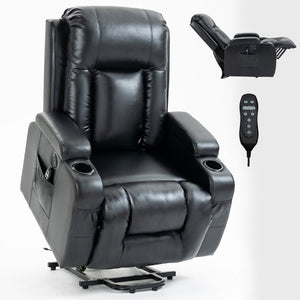 English Elm Infinite Position Power Lift Recliner with Massage Heating and USB Port for Seniors W1803S00096