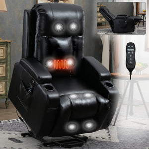 English Elm Infinite Position Power Lift Recliner with Massage Heating and USB Port for Seniors W1803S00096