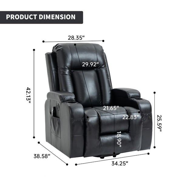 English Elm Infinite Position Power Lift Recliner with Massage Heating and USB Port for Seniors W1803S00096