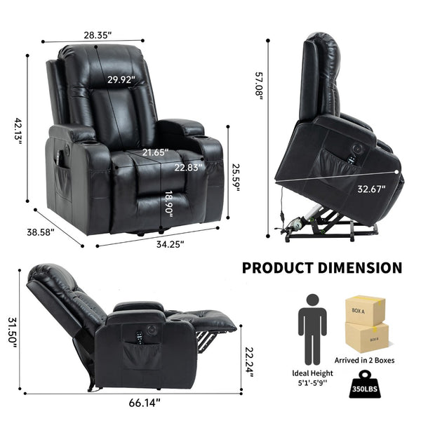 English Elm Infinite Position Power Lift Recliner with Massage Heating and USB Port for Seniors W1803S00096