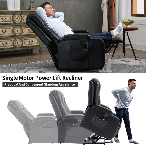 English Elm Infinite Position Power Lift Recliner with Massage Heating and USB Port for Seniors W1803S00096