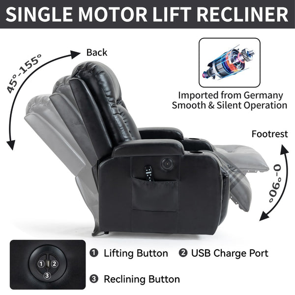 English Elm Infinite Position Power Lift Recliner with Massage Heating and USB Port for Seniors W1803S00096