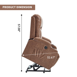 English Elm Brown PU Leather Power Lift Recliner with Massage Heat and USB Port for Seniors W1803S00097
