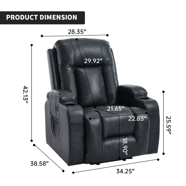 English Elm Dark Grey PU Leather Power Lift Recliner with Massage Heating and USB Port for Elderly W1803S00098