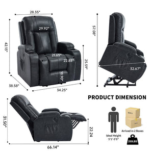 English Elm Dark Grey PU Leather Power Lift Recliner with Massage Heating and USB Port for Elderly W1803S00098
