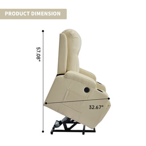 English Elm Beige PU Leather Power Lift Recliner with Massage Heat and USB for Elderly W1803S00099