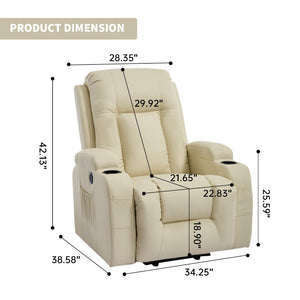 English Elm Beige PU Leather Power Lift Recliner with Massage Heat and USB for Elderly W1803S00099