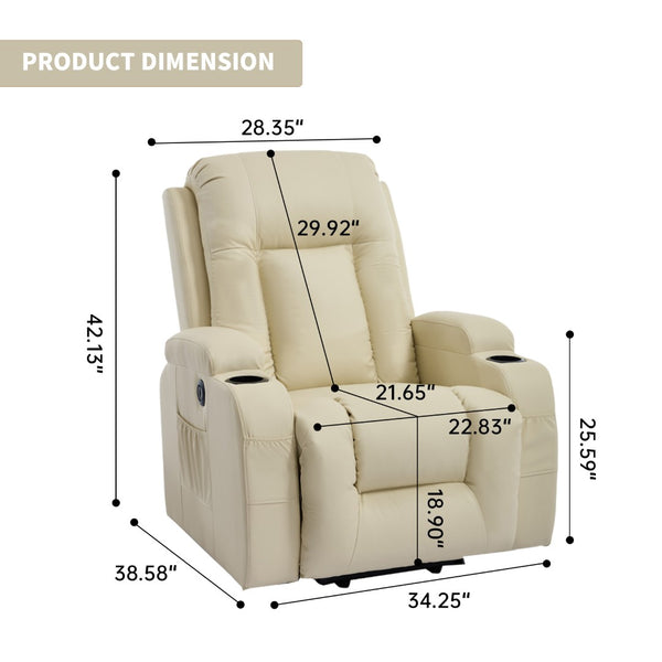 English Elm Beige PU Leather Power Lift Recliner with Massage Heat and USB for Elderly W1803S00099