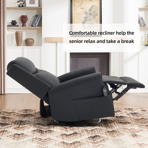 English Elm Black Microfiber Massage Rocker Recliner Swivel Club Chair with Lumbar Heat Function W1803S00101