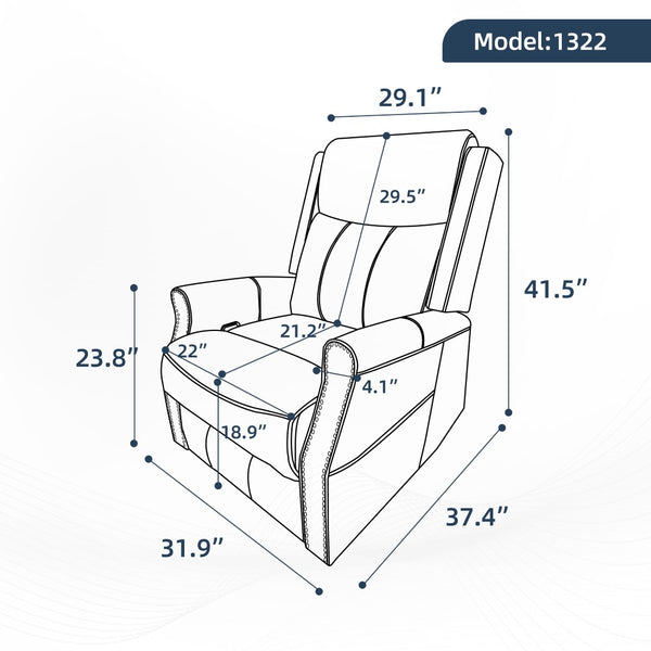 English Elm Black Microfiber Massage Rocker Recliner Swivel Club Chair with Lumbar Heat Function W1803S00101