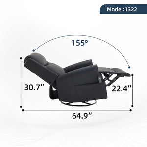English Elm Black Microfiber Massage Rocker Recliner Swivel Club Chair with Lumbar Heat Function W1803S00101