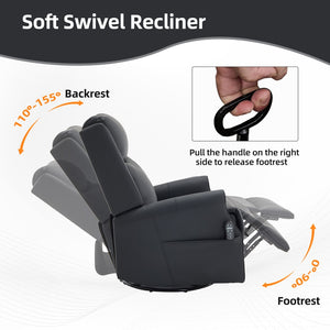 English Elm Black Microfiber Massage Rocker Recliner Swivel Club Chair with Lumbar Heat Function W1803S00101
