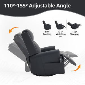 English Elm Black Microfiber Massage Rocker Recliner Swivel Club Chair with Lumbar Heat Function W1803S00101