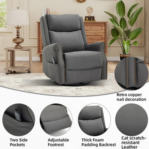 English Elm Grey Microfiber Swivel Rocker Recliner with Massage Heat and Copper Nail Trim W1803S00102